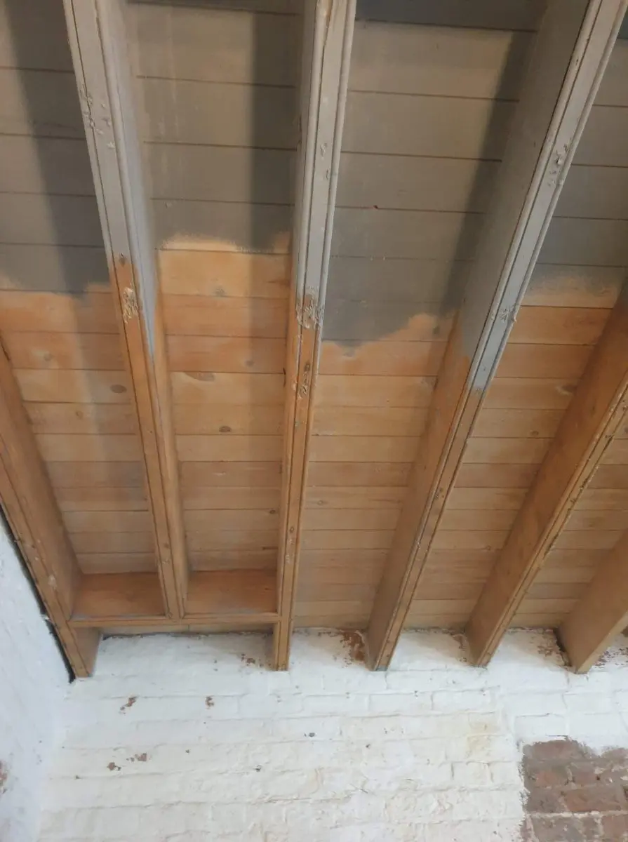 120520861_3570206016370415_8084174264621744549_n sheffield wood beams and ceiling partly sand blasted