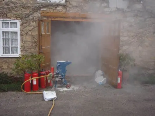 dry002 outside a room being sandblasted