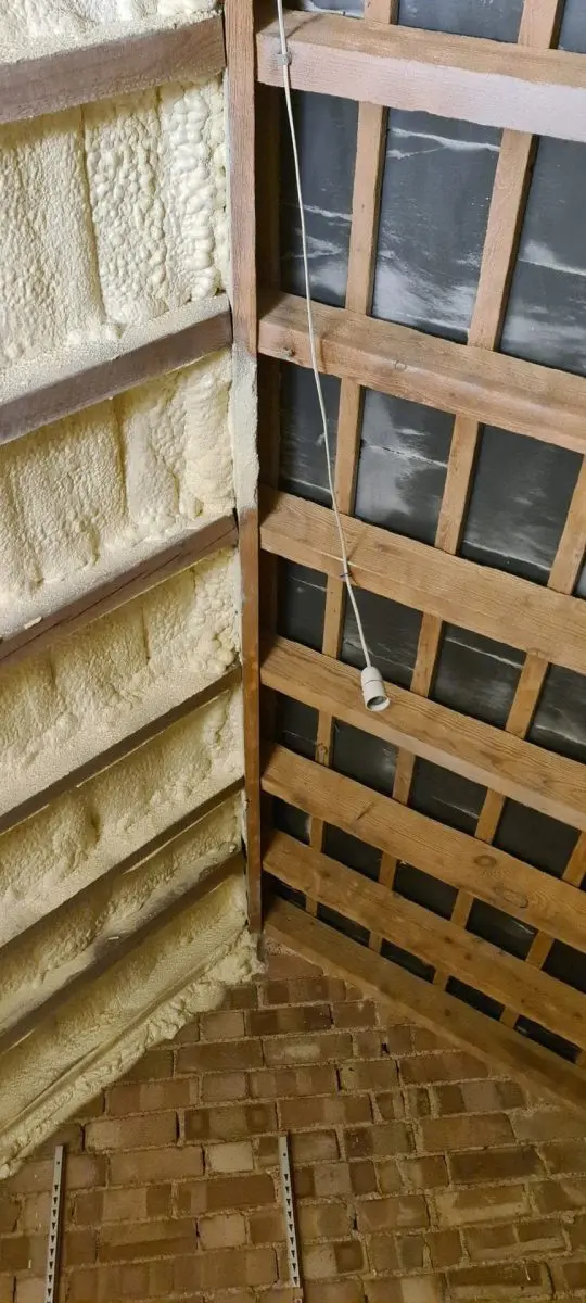 20231206_074119 spray foam insulation partly removed with sand blast techniques