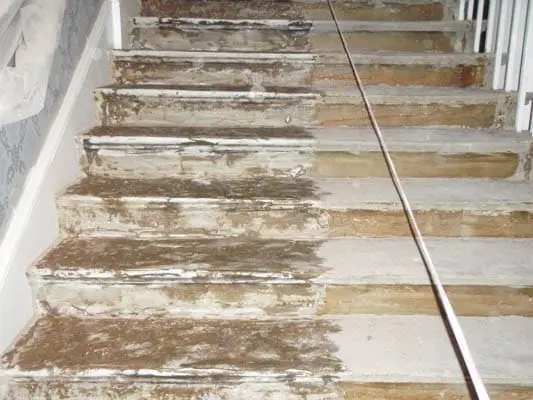 stone staircase in central hull glue removal