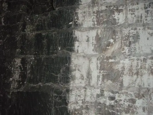 soot removal from whitewashed stone with dry ice blast