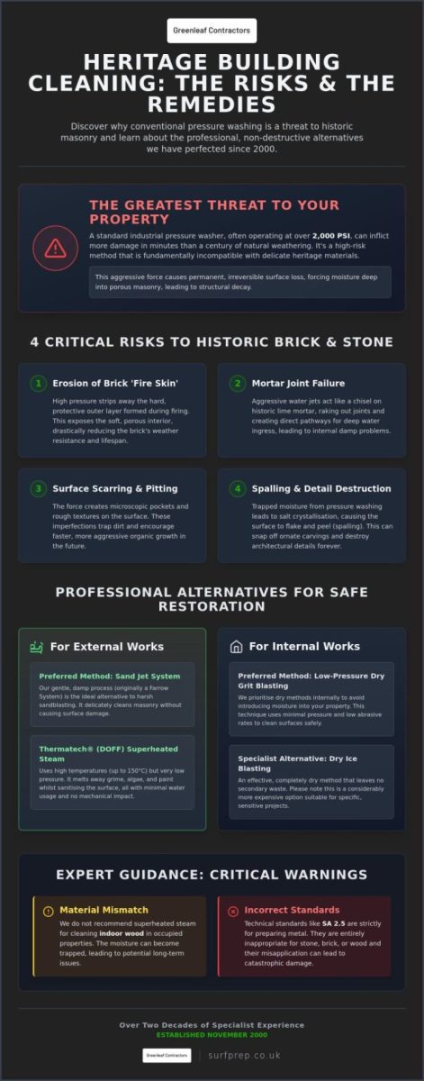 Risks of Pressure Washing Heritage Buildings: A Conservationist’s Guide